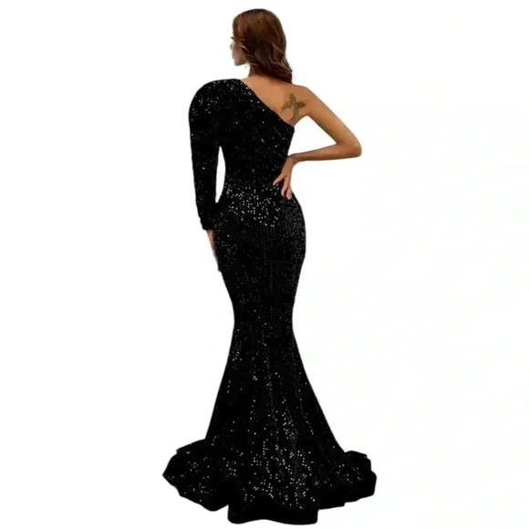 Brand New Miss Ord one shoulder cut out black and Gold sequin Dress Size M - Picture 4 of 16